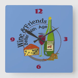 Die Freunde von Wein und Käse Quadratische Wanduhr