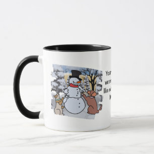 Die Freundschaft zwischen Schneemann, Hund und Kat Tasse