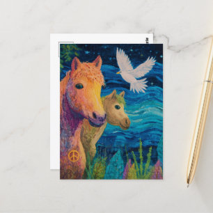 Die FriedensPonys und der Vogel Postkarte