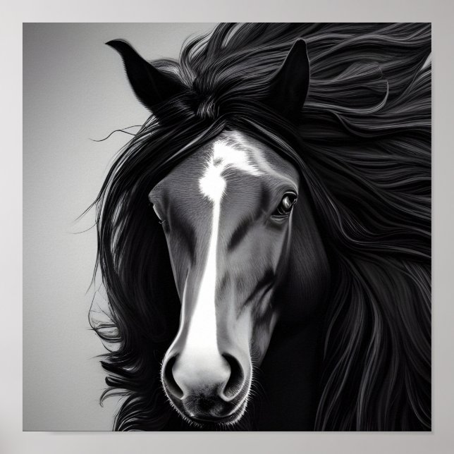 Die Friesian Black & White Digital Portrait Print Poster (Vorne)