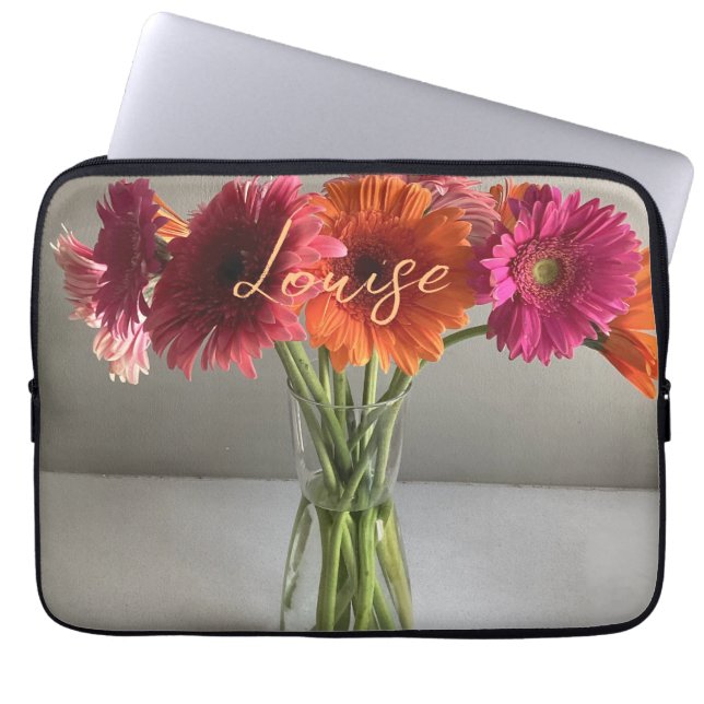 Die fröhliche Gerbera Blume + Individuelle Name Laptopschutzhülle (Vorderseite)