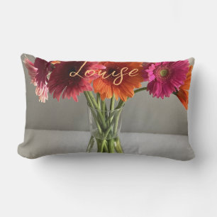 Die fröhliche Gerbera Blume + Individuelle Name Lendenkissen