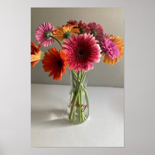 Die fröhliche Gerbera Blume + Individuelle Name Poster