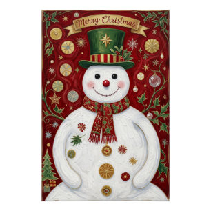 Die fröhliche Schneemann-Rot-Weihnachtsfeier Poster