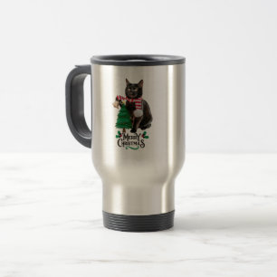 Die fröhliche schwarze Katze feiert Weihnachten Reisebecher