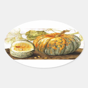 DIE FRÜCHTE/DIE KÜRBISE DER JAHRESZEIT OVALER AUFKLEBER