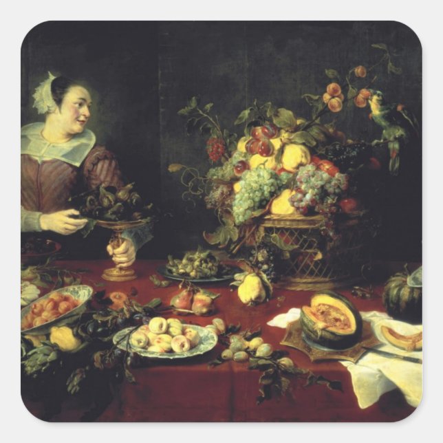 Die Fruchtschale Quadratischer Aufkleber (Vorderseite)