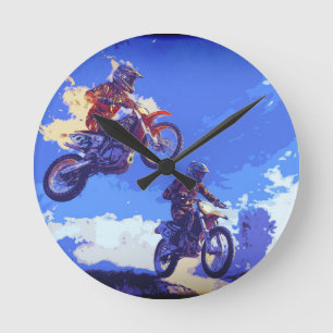 Die Führung übernehmen - Motocross-Rennfahrer Runde Wanduhr