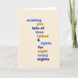 Die Funny Hanukkah Liebe Latkes Lights in Blue Feiertagskarte<br><div class="desc">Die Funny Hanukkah Liebe hält Licht in Blue Holiday Card</div>