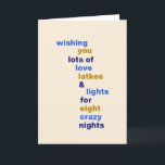 Die Funny Hanukkah Liebe Latkes Lights in Blue Feiertagskarte<br><div class="desc">Die Funny Hanukkah Liebe hält Licht in Blue Holiday Card</div>