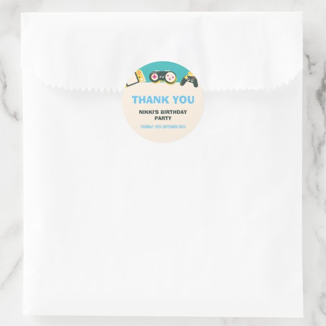Die Game Time kids Personalisiert Gaming Geburtsta Runder Aufkleber (Tasche)