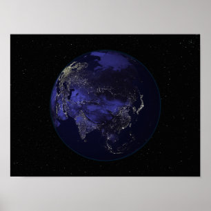 Die ganze Erde in der Nacht zeigt Stadtlampen Poster