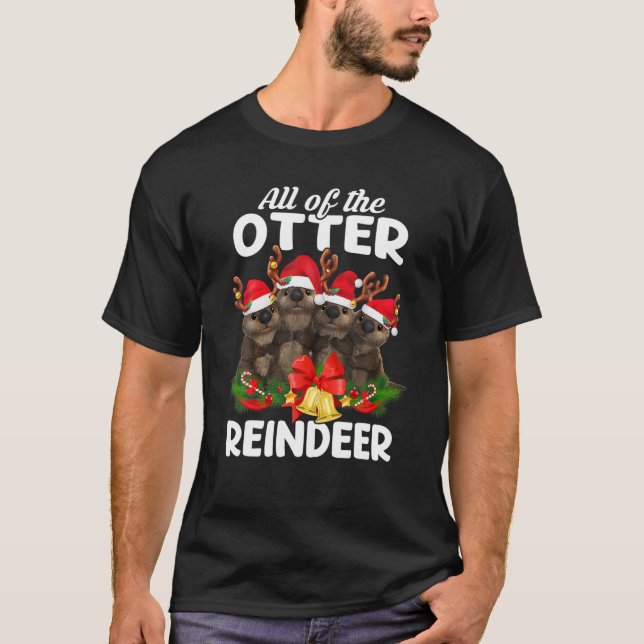 Die ganze Otter Rentier Weihnachtsfamilie Pajamas  T-Shirt (Vorderseite)
