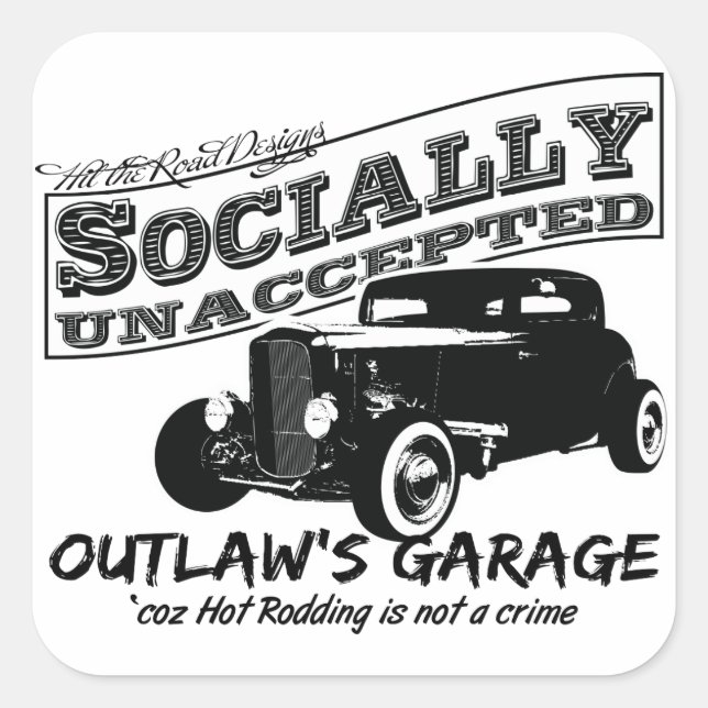 Die Garage des Gesetzgebers. Sozial unakzeptierte  Quadratischer Aufkleber (Vorderseite)