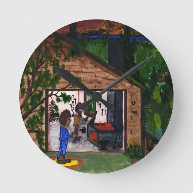 Die Garage Runde Wanduhr (Vorderseite)