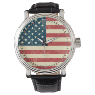 Die gealterte amerikanische Flagge verblaßte Armbanduhr