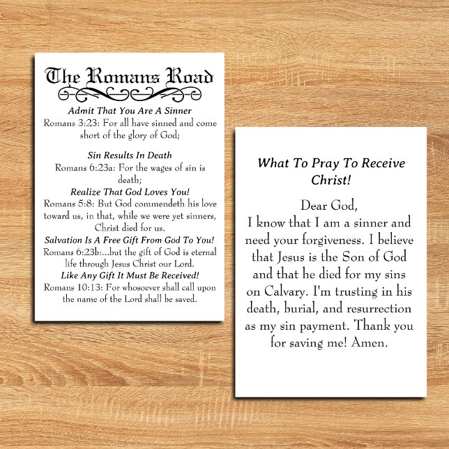 Die Gebetskarte der Römer Ankündigung (The Romans Road Sinner's Prayer Card)