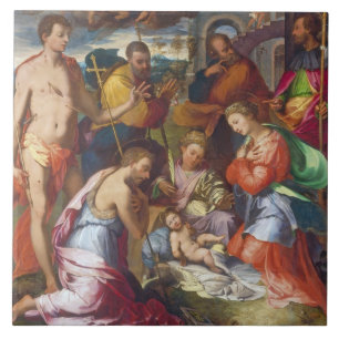 Die Geburt Christi, 1534 (Öl auf Platte) Fliese