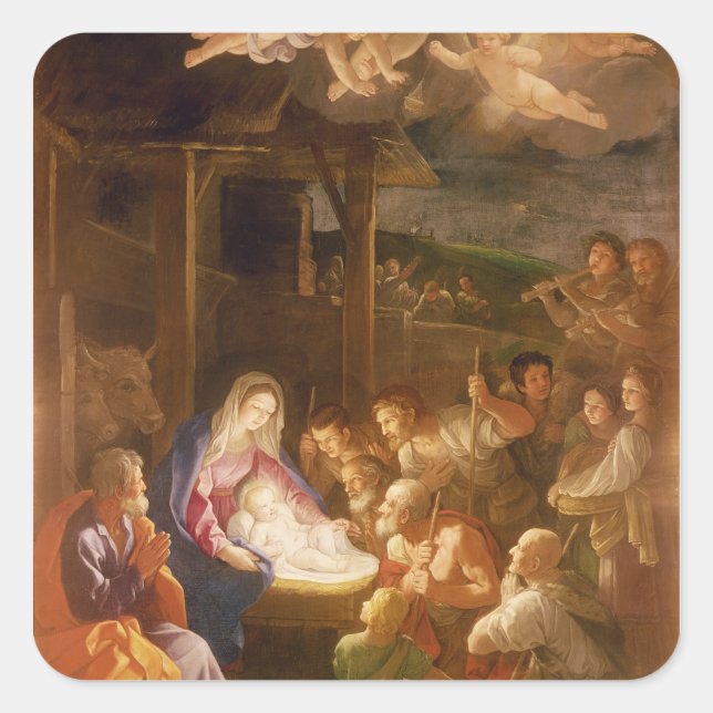 Die Geburt Christi nachts, 1640 Quadratischer Aufkleber (Vorderseite)