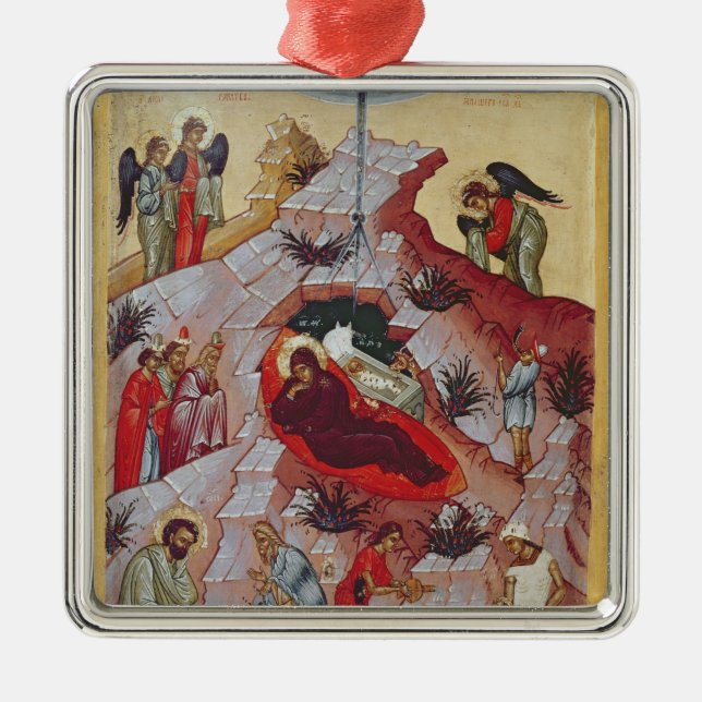 Die Geburt Christi, russische Ikone, 16. Ornament Aus Metall (Vorne)