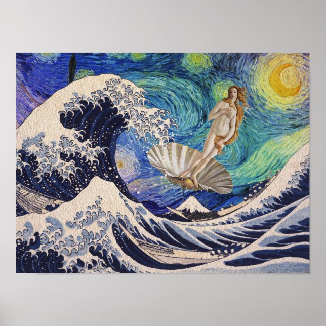 Die Geburt der Venus in der Großen Welle Poster (Vorne)