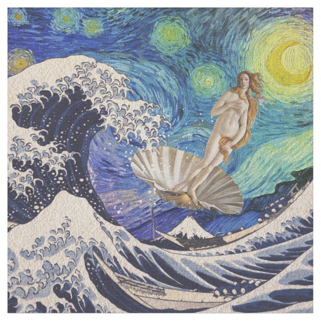 Die Geburt der Venus in der Großen Welle Stoff (Nahaufnahme)