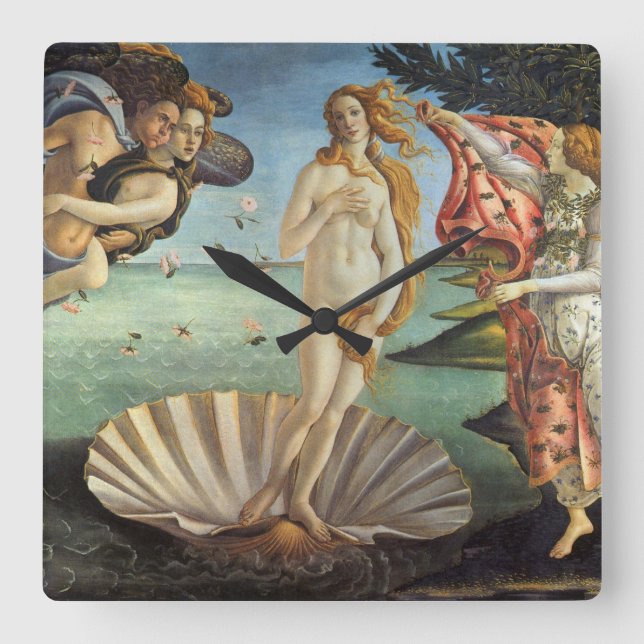 Die Geburt der Venus von Sandro Botticelli Quadratische Wanduhr (Vorderseite)