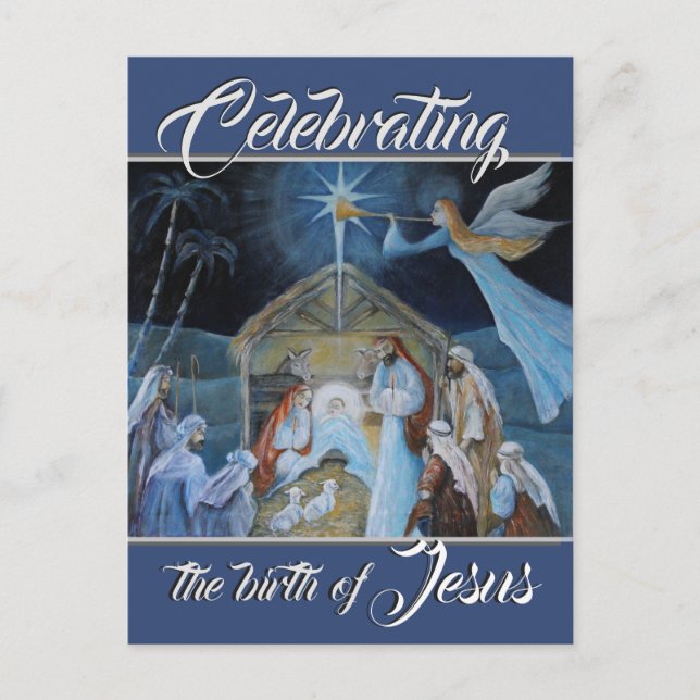 Die Geburt Jesu feiern, die Weihnachtskrippe Postkarte (Vorderseite)