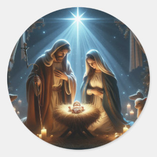 Die Geburt - Mary Joseph und Baby Jesus Runder Aufkleber