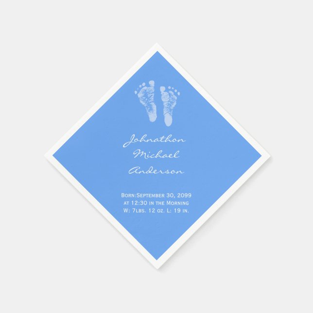 Die Geburtsankündigung von Boy Blue Baby Footprint Serviette (Ecke)