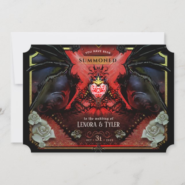 Die gefickte Halloween Red Black & Gold Hochzeit Einladung (Vorderseite)
