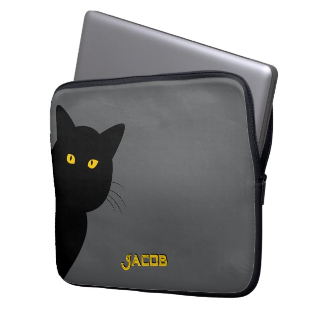 Die gelbe Augen, schwarze Katze, die dich persönli Laptopschutzhülle (Vorderseite Links)