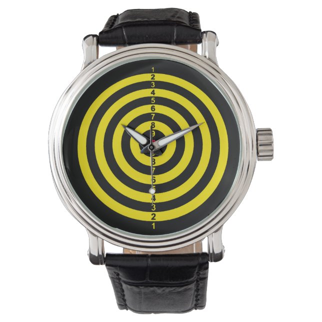 Die gelbe Dart Board-Uhr Armbanduhr (Vorderseite)