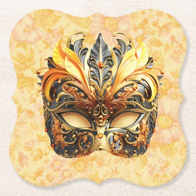 Die gelbe Federmaske im Blumenmuster Untersetzer (Vorderseite)