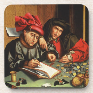 Die Geldgeber (Öl auf Eichenplatte) Getränkeuntersetzer