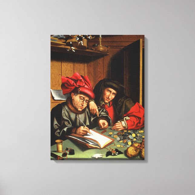Die Geldverleiher (Öl auf Eichenplatten) Leinwanddruck (Vorderseite)