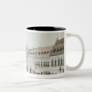 Die Gemeinde-Kirche und der Friedhof von Fauxbourg Zweifarbige Tasse