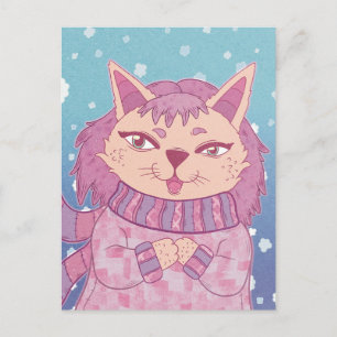 Die gemütliche Winterkatze Postkarte