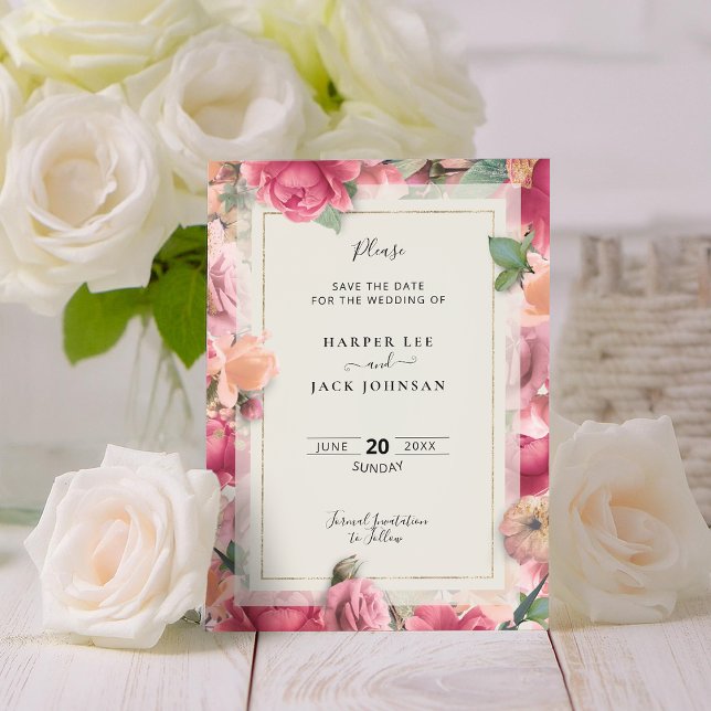 Die geometrische Blütenpink-Blütenhochzeit Rette Save The Date (Stylish Geometric Blush Pink Floral Rose Save The Save The Date
)