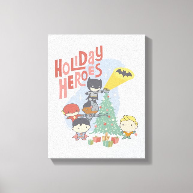 Die Gerechtigkeitsliga Chibi Holiday Tree Decorati Leinwanddruck (Vorderseite)