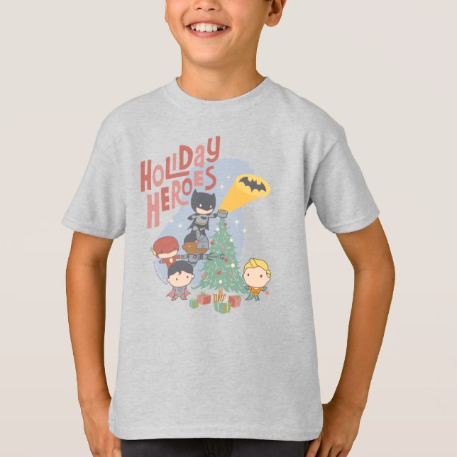 Die Gerechtigkeitsliga Chibi Holiday Tree Decorati T-Shirt (Vorderseite)
