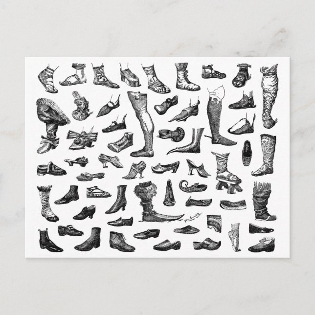 Die Geschichte der Schuhe Postkarte (Vorderseite)