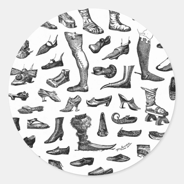 Die Geschichte der Schuhe Runder Aufkleber (Vorderseite)