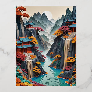 Die geschichtete chinesische Klippenlandschaft ist Folien Feiertagspostkarte