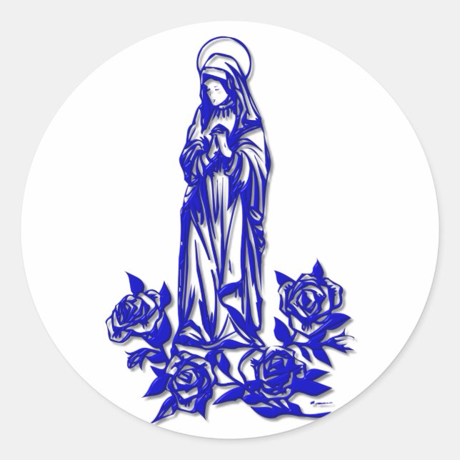 Die gesegnete Jungfrau Mary (mit blauen Rose) Runder Aufkleber (Vorderseite)