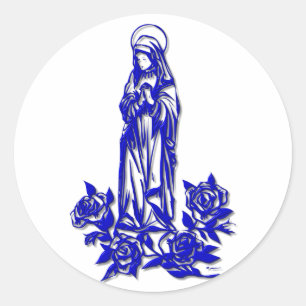 Die gesegnete Jungfrau Mary (mit blauen Rosen) Runder Aufkleber