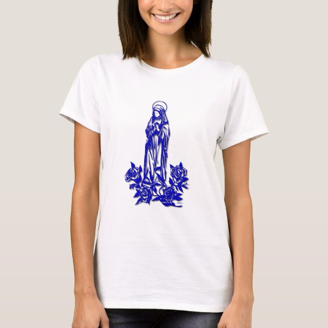 Die gesegnete Jungfrau Mary (mit blauen Rosen) T-Shirt (Vorderseite)