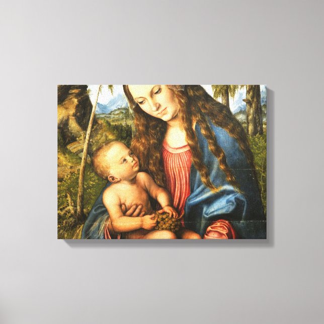 Die gesegnete Mutter Mary, die das Baby Jesus hält Leinwanddruck (Vorderseite)