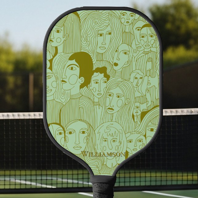 Die Gesichter des Art Olive on Mint Green Pickleball Schläger (Von Creator hochgeladen)