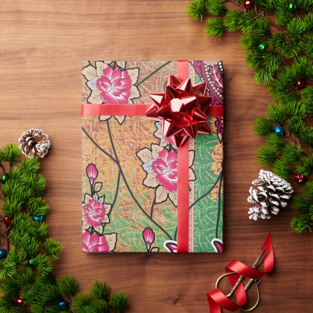 die Gestaltung eines rosa-braunen Paisley-Musters Geschenkpapier (Feiertagsgeschenk)